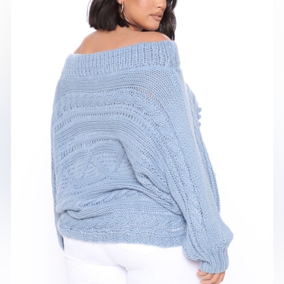 Hoping For Love Off Shoulder Sweater - Blue, NWT AMAZING - Picture 2 of 7